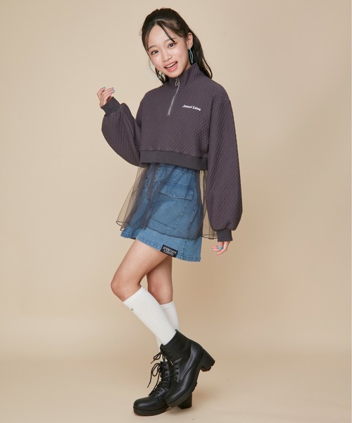 JENNI love（ジェニィラブ）の「【セットアップ対応】チュール切替えキルティングトップス（スウェット・キッズ・ラベンダー/オフホワイト/チャコールグレー・130cm/140cm/150cm/160cm）」の7枚目の写真