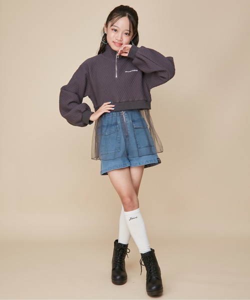 JENNI love（ジェニィラブ）の「【セットアップ対応】チュール切替えキルティングトップス（スウェット・キッズ・ラベンダー/オフホワイト/チャコールグレー・130cm/140cm/150cm/160cm）」の8枚目の写真