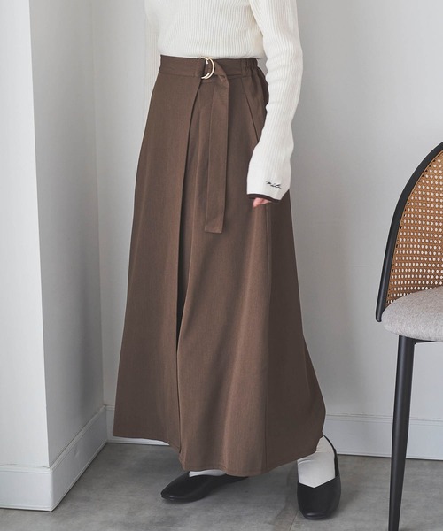 mil(ミル)の「【150㎝前後の小柄さんサイズ】ラップ風Aラインスカート(スカート・レディース・ブラック/アイボリー/ブラウン・XS/S)」の1枚目の写真