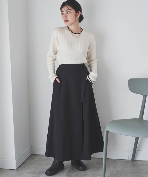 mil(ミル)の「【150㎝前後の小柄さんサイズ】ラップ風Aラインスカート(スカート・レディース・ブラック/アイボリー/ブラウン・XS/S)」の3枚目の写真