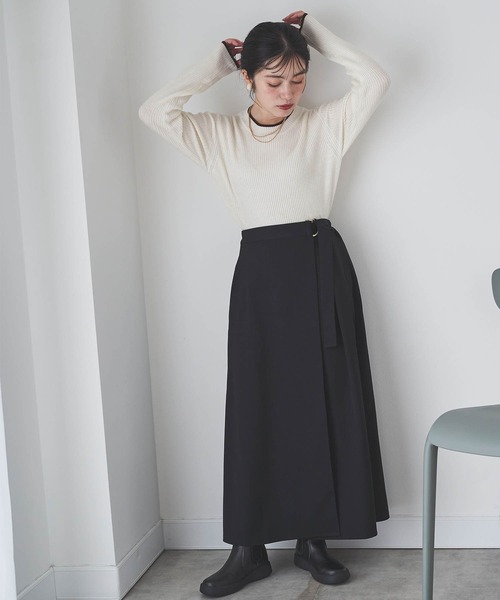mil(ミル)の「【150㎝前後の小柄さんサイズ】ラップ風Aラインスカート(スカート・レディース・ブラック/アイボリー/ブラウン・XS/S)」の10枚目の写真