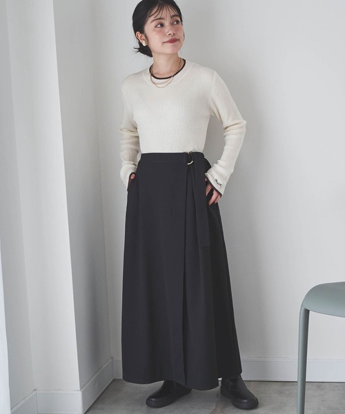 mil(ミル)の「【150㎝前後の小柄さんサイズ】ラップ風Aラインスカート(スカート・レディース・ブラック/アイボリー/ブラウン・XS/S)」の12枚目の写真