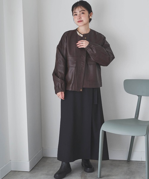 mil(ミル)の「【150㎝前後の小柄さんサイズ】ラップ風Aラインスカート(スカート・レディース・ブラック/アイボリー/ブラウン・XS/S)」の14枚目の写真
