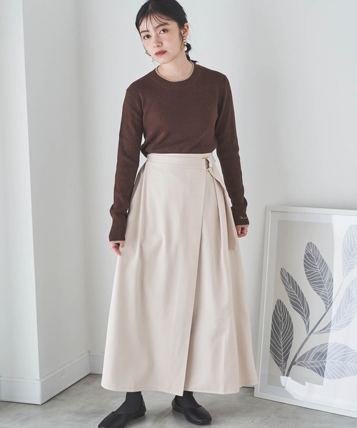 mil(ミル)の「【150㎝前後の小柄さんサイズ】ラップ風Aラインスカート(スカート・レディース・ブラック/アイボリー/ブラウン・XS/S)」の4枚目の写真