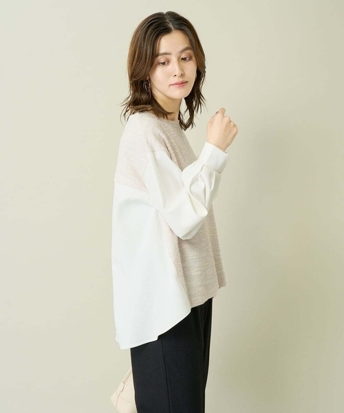 a.v.v（アーヴェヴェ）の「ラメブークレドッキングトップス（Tシャツ/カットソー・レディース・ブラック/アイボリー・36/42/40/38/34）」の5枚目の写真