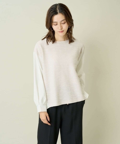 a.v.v（アーヴェヴェ）の「ラメブークレドッキングトップス（Tシャツ/カットソー・レディース・ブラック/アイボリー・36/42/40/38/34）」の11枚目の写真