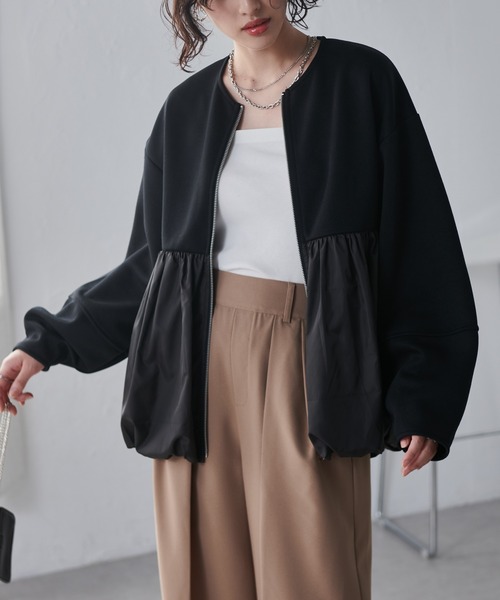 RANAN(ラナン)の「異素材切替バルーンペプラムブルゾン(ブルゾン・レディース・ブラック/ライトベージュ・M/LL/L)」の20枚目の写真