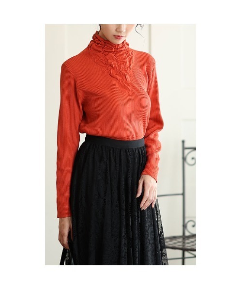 Sawa a la mode（サワアラモード）の「シャーリングネックリブニットトップス（ニット/セーター・レディース・ブラック/ブルー/オレンジ・FREE）」の11枚目の写真