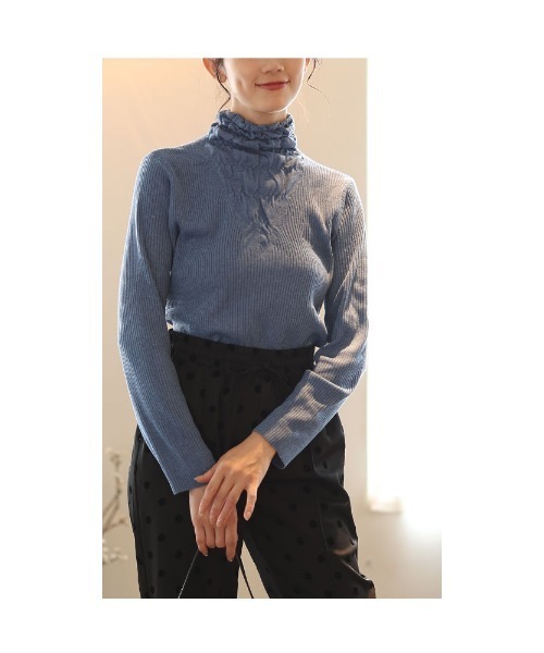Sawa a la mode（サワアラモード）の「シャーリングネックリブニットトップス（ニット/セーター・レディース・ブラック/ブルー/オレンジ・FREE）」の21枚目の写真