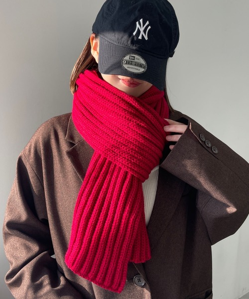 WEGO（ウィゴー）の「WEGO/リブマフラー（マフラー・レディース・ダークグレー/レッド/オフホワイト/ブラック/ブラウン・FREE）」の5枚目の写真