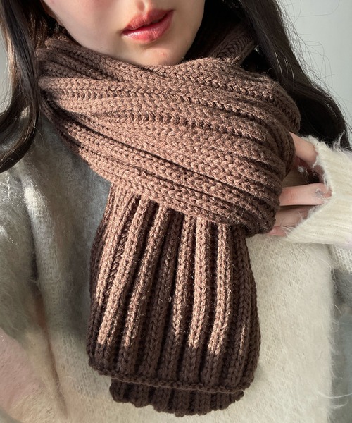 WEGO（ウィゴー）の「WEGO/リブマフラー（マフラー・レディース・ダークグレー/レッド/オフホワイト/ブラック/ブラウン・FREE）」の14枚目の写真