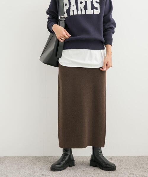 URBAN RESEARCH DOORS（アーバンリサーチドアーズ）の「スムースニットストレートスカート（スカート・レディース・グリーン/ブラウン/チャコールグレー・MEDIUM）」の6枚目の写真