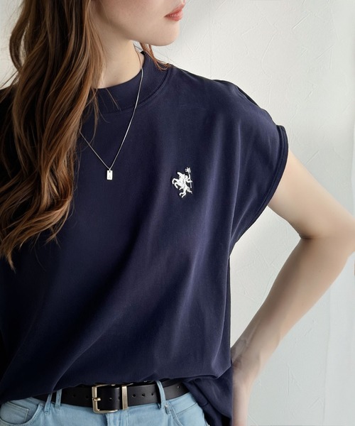 classicalelf(クラシカルエルフ)の「大人女子の上品ベーシック。綿100%シルケットモックネックフレンチTシャツ(刺繍)(Tシャツ/カットソー・レディース・ネイビー/ホワイト/ライトグレー/グリーン/ブラック/ホワイト系その他/ブラック系その他・X-LARGE/SMALL/MEDIUM/LARGE)」の18枚目の写真