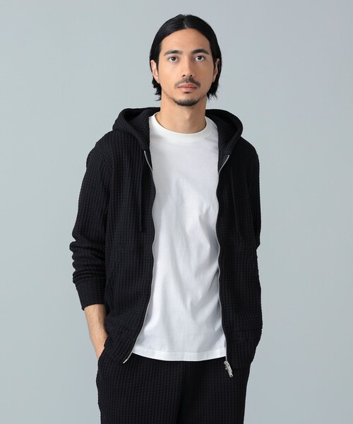 美品　SEAGREEN シーグリーン ジップアップパーカ　ホワイトグレー　04 セール】SEA GREEN / ワッフル ジップアップ パーカ（スウェット