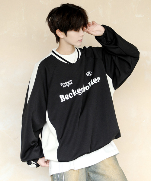 【セール】【neos】ルーズシルエット 配色ライン ドローコード ゲーム ロゴ刺繍 プルオーバー シャツ（スウェット）｜neos（ネオス）