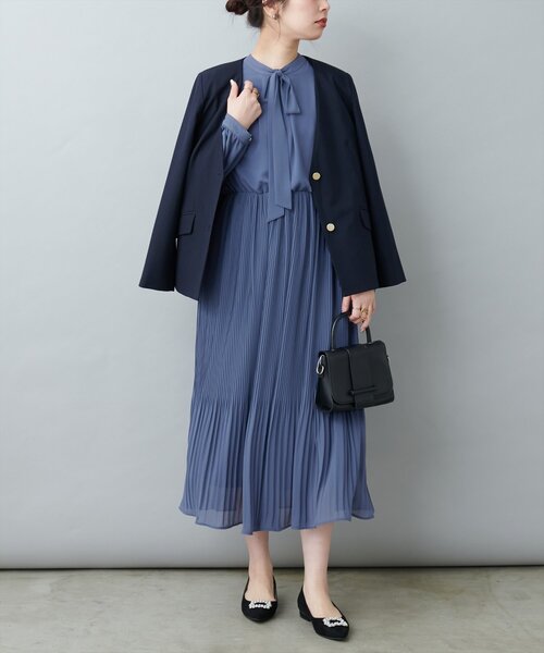 natural couture(ナチュラルクチュール)の「【WEB限定】オケージョン対応可 / ボータイリボンプリーツワンピース(ワンピース・レディース・ブルー/ネイビー/ミント/その他1・FREE)」の21枚目の写真