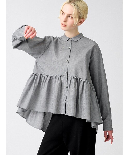 mizuiroind(ミズイロインド)の「mizuiro ind ウエストギャザーシャツ(シャツ/ブラウス・レディース・その他/ブラック/オフホワイト・FREE)」の8枚目の写真