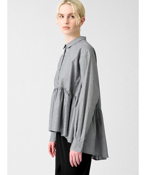 mizuiroind(ミズイロインド)の「mizuiro ind ウエストギャザーシャツ(シャツ/ブラウス・レディース・その他/ブラック/オフホワイト・FREE)」の9枚目の写真