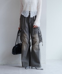 新品　kastane カーゴデニムパンツ　リボン セール】【新色追加/3サイズ展開/WEB限定サイズ】カーゴデニム