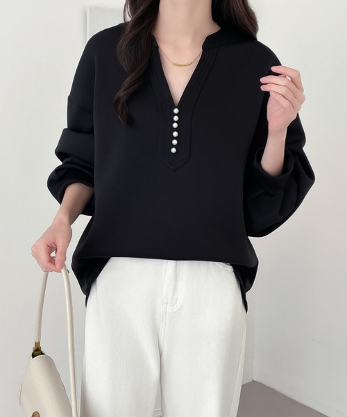 ABITOKYO(アビトーキョー)の「パールスキッパネック段ボールニットスウェットプルオーバー(スウェット・レディース・チャコールグレー/ブラック/アイボリー・M/L/XL)」の9枚目の写真