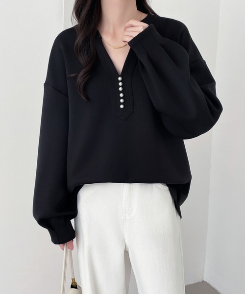 ABITOKYO(アビトーキョー)の「パールスキッパネック段ボールニットスウェットプルオーバー(スウェット・レディース・チャコールグレー/ブラック/アイボリー・M/L/XL)」の14枚目の写真