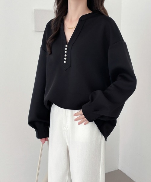 ABITOKYO(アビトーキョー)の「パールスキッパネック段ボールニットスウェットプルオーバー(スウェット・レディース・チャコールグレー/ブラック/アイボリー・M/L/XL)」の13枚目の写真