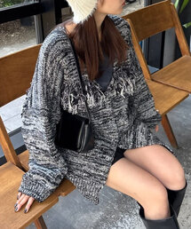 Kastane | 【前後2WAY】フリンジMIXニットカーディガン(カーディガン/ボレロ)