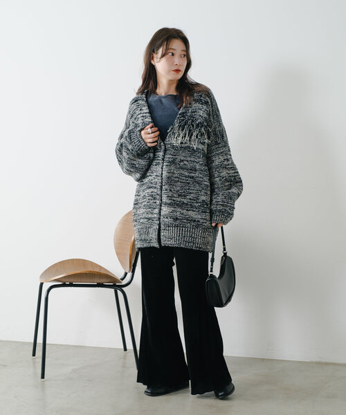 Kastane（カスタネ）の「【前後2WAY】フリンジMIXニットカーディガン（カーディガン/ボレロ・レディース・アイボリー/ブラック・FREE）」の15枚目の写真