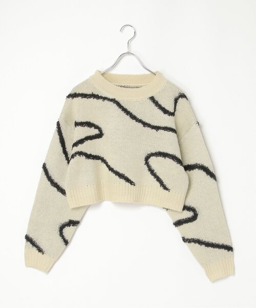 VENCEEXCHANGE(ヴァンスエクスチェンジ)の「ラインジャガードクロップドプルオーバー(ニット/セーター・レディース・ブラック/アイボリー/グレー・FREE)」の2枚目の写真