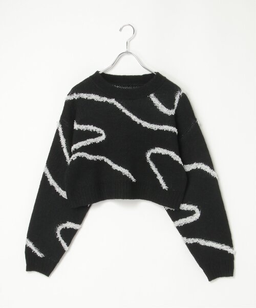 VENCEEXCHANGE(ヴァンスエクスチェンジ)の「ラインジャガードクロップドプルオーバー(ニット/セーター・レディース・ブラック/アイボリー/グレー・FREE)」の1枚目の写真