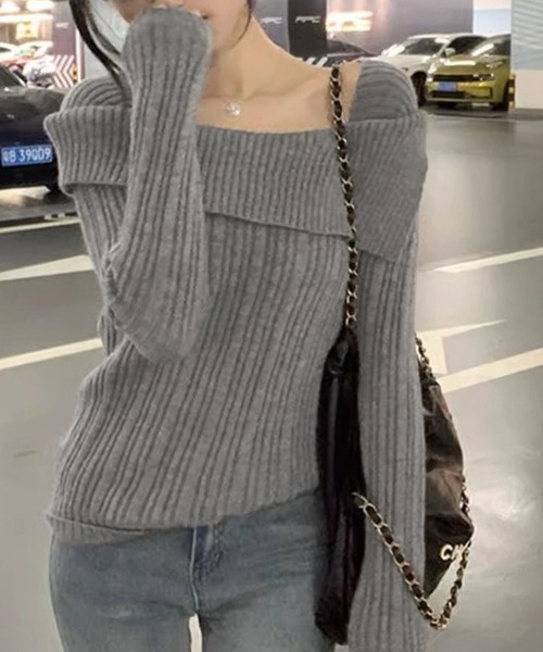 Nia(ニア)の「Nia(ニア)/デコルテライン リブニットカットソー(ニット/セーター・レディース・ホワイト/グレー/アイボリー/ブラック/ベージュ・FREE)」の9枚目の写真