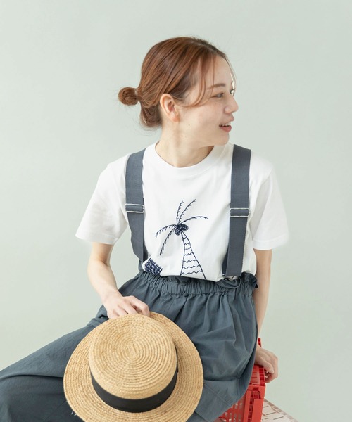 PAR ICI(パーリッシィ)の「ヤシの木 ハンドステッチ風Tシャツ(Tシャツ/カットソー・レディース・ホワイト/サックスブルー/グレー・FREE)」の20枚目の写真