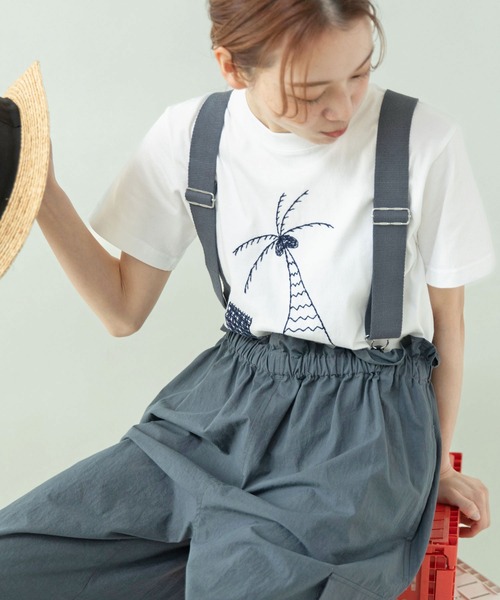 PAR ICI(パーリッシィ)の「ヤシの木 ハンドステッチ風Tシャツ(Tシャツ/カットソー・レディース・ホワイト/サックスブルー/グレー・FREE)」の22枚目の写真