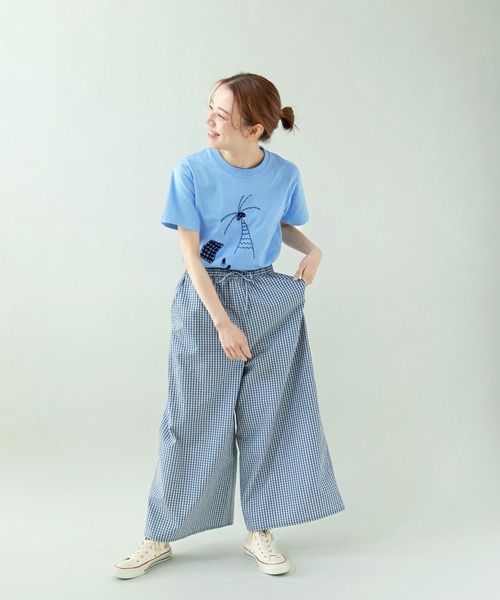 PAR ICI(パーリッシィ)の「ヤシの木 ハンドステッチ風Tシャツ(Tシャツ/カットソー・レディース・ホワイト/サックスブルー/グレー・FREE)」の10枚目の写真