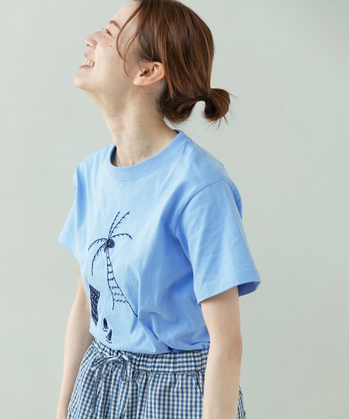 PAR ICI(パーリッシィ)の「ヤシの木 ハンドステッチ風Tシャツ(Tシャツ/カットソー・レディース・ホワイト/サックスブルー/グレー・FREE)」の5枚目の写真