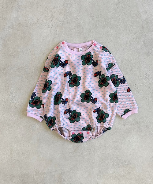 MARKEY'S（マーキーズ）の「総柄ワッフル長袖ボディシャツ（ロンパース・キッズ・ピンク/ライトグリーン/ブラック・70/80）」の3枚目の写真