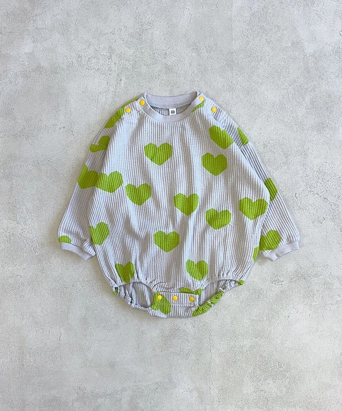 MARKEY'S（マーキーズ）の「総柄ワッフル長袖ボディシャツ（ロンパース・キッズ・ピンク/ライトグリーン/ブラック・70/80）」の2枚目の写真