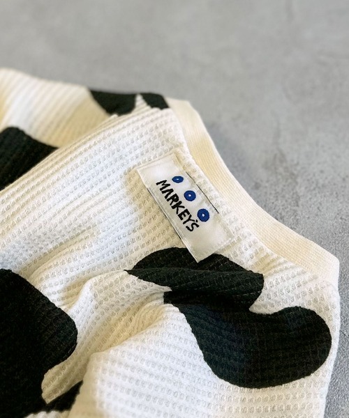 MARKEY'S（マーキーズ）の「総柄ワッフル長袖ボディシャツ（ロンパース・キッズ・ピンク/ライトグリーン/ブラック・70/80）」の4枚目の写真