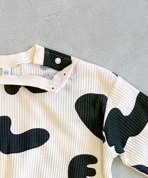 MARKEY'S（マーキーズ）の「総柄ワッフル長袖ボディシャツ（ロンパース・キッズ・ピンク/ライトグリーン/ブラック・70/80）」の5枚目の写真