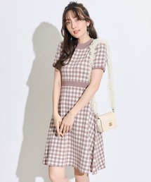 SWINGLE（スウィングル）の「ボトルネックギンガムチェックニットワンピース（ワンピース）」