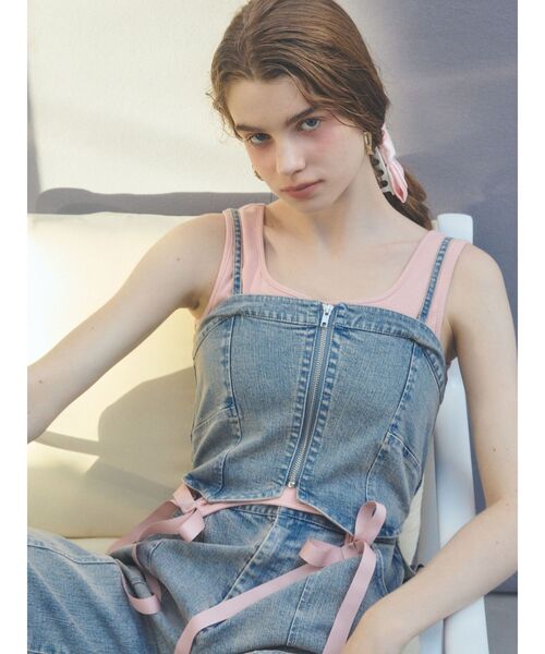 BACKリボンデニムオールインワン セール】BACK RIBBON DENIM ALL IN ONE/バックリボンデニム
