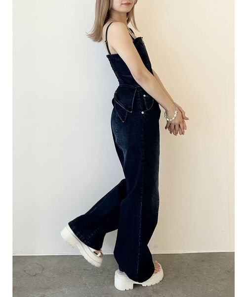 BACK RIBBON DENIM ALL IN ONE/バックリボンデニム