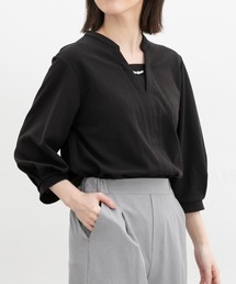 【ハニさら・接触冷感・イージーケア・ＵＶカット】７分袖アクセ付トップス