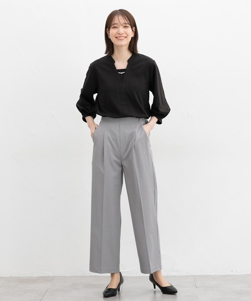 Honeys(ハニーズ)の「【ハニさら・接触冷感・イージーケア・UVカット】7分袖アクセ付トップス(Tシャツ/カットソー・レディース・ネイビー/ブルー/ブラック/ライトグレー・LL/3L/S/M/L)」の7枚目の写真