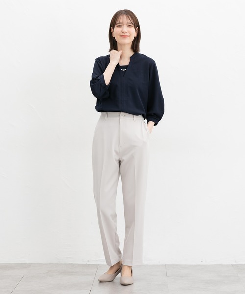 Honeys(ハニーズ)の「【ハニさら・接触冷感・イージーケア・UVカット】7分袖アクセ付トップス(Tシャツ/カットソー・レディース・ネイビー/ブルー/ブラック/ライトグレー・LL/3L/S/M/L)」の9枚目の写真