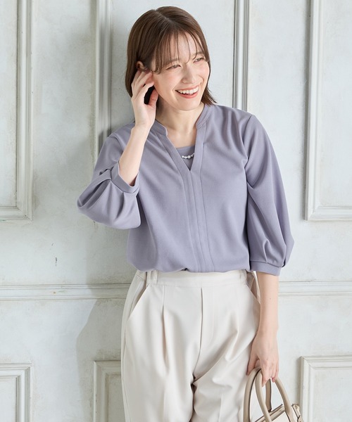 Honeys(ハニーズ)の「【ハニさら・接触冷感・イージーケア・UVカット】7分袖アクセ付トップス(Tシャツ/カットソー・レディース・ネイビー/ブルー/ブラック/ライトグレー・LL/3L/S/M/L)」の12枚目の写真