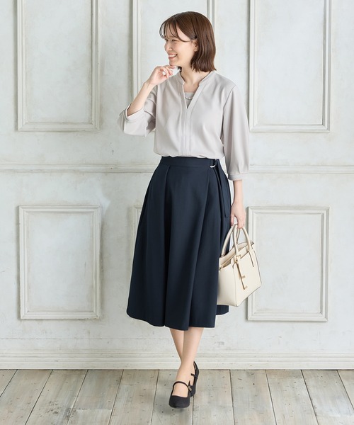 Honeys(ハニーズ)の「【ハニさら・接触冷感・イージーケア・UVカット】7分袖アクセ付トップス(Tシャツ/カットソー・レディース・ネイビー/ブルー/ブラック/ライトグレー・LL/3L/S/M/L)」の15枚目の写真