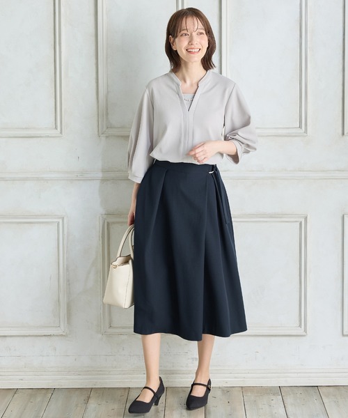 Honeys(ハニーズ)の「【ハニさら・接触冷感・イージーケア・UVカット】7分袖アクセ付トップス(Tシャツ/カットソー・レディース・ネイビー/ブルー/ブラック/ライトグレー・LL/3L/S/M/L)」の16枚目の写真