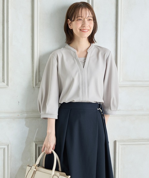 Honeys(ハニーズ)の「【ハニさら・接触冷感・イージーケア・UVカット】7分袖アクセ付トップス(Tシャツ/カットソー・レディース・ネイビー/ブルー/ブラック/ライトグレー・LL/3L/S/M/L)」の17枚目の写真