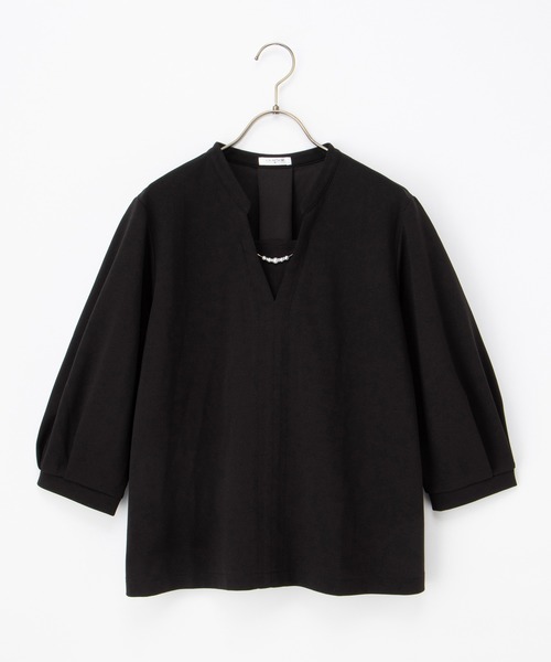 Honeys(ハニーズ)の「【ハニさら・接触冷感・イージーケア・UVカット】7分袖アクセ付トップス(Tシャツ/カットソー・レディース・ネイビー/ブルー/ブラック/ライトグレー・LL/3L/S/M/L)」の19枚目の写真